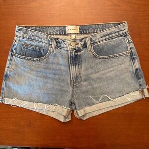 Frame Le Grand Garçon Jean shorts Divine cut offs denim Medium blue
